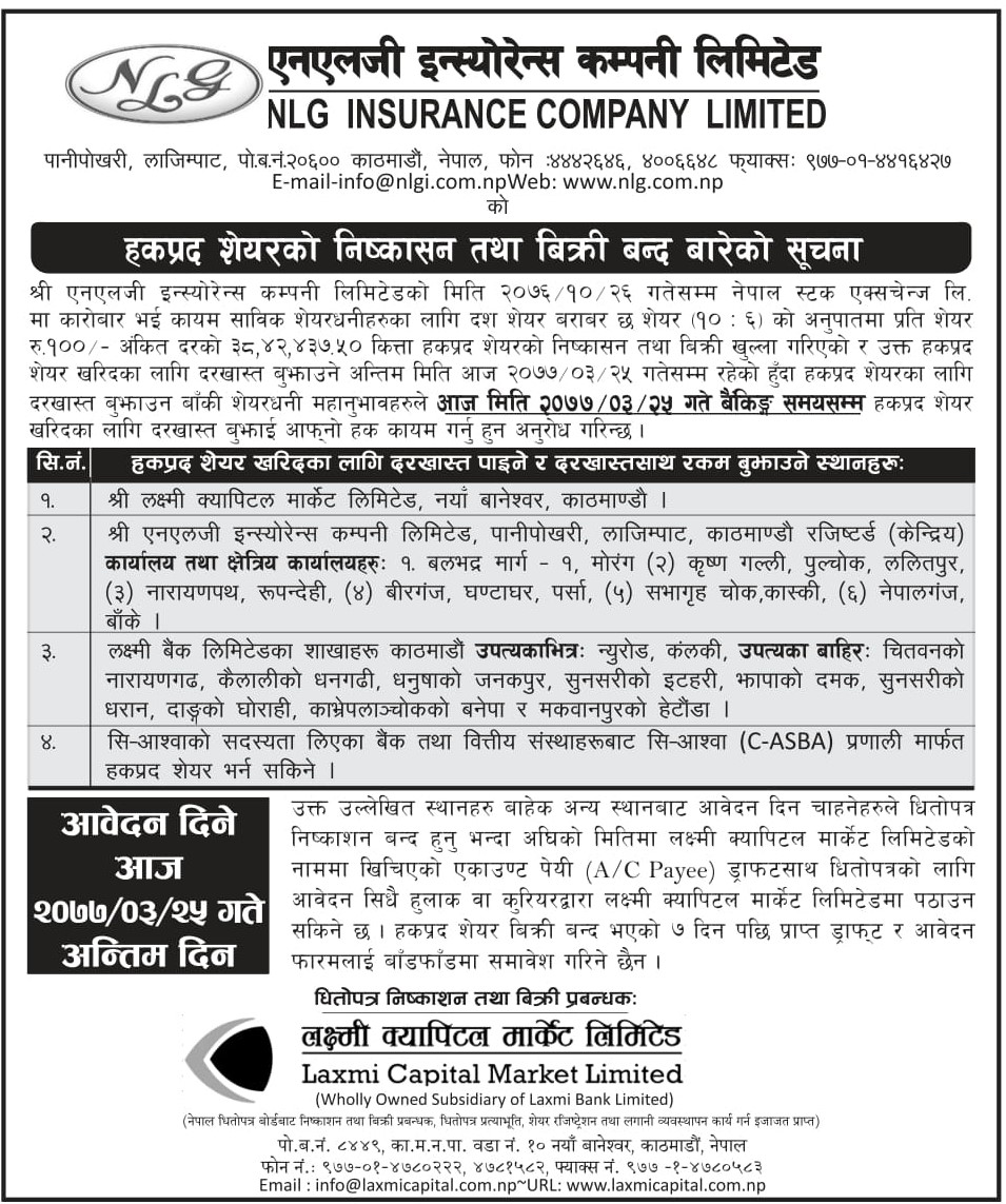 Right Share Issue Close Notice